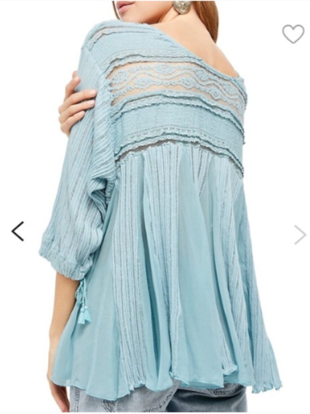Free People Penny Lane Blue Tunic Top Blouse Lace Oversized Flowy Boho Small - Picture 4 of 14